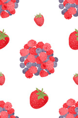 mixed berries blueberries raspberries strawberries seamless pattern on transparent background