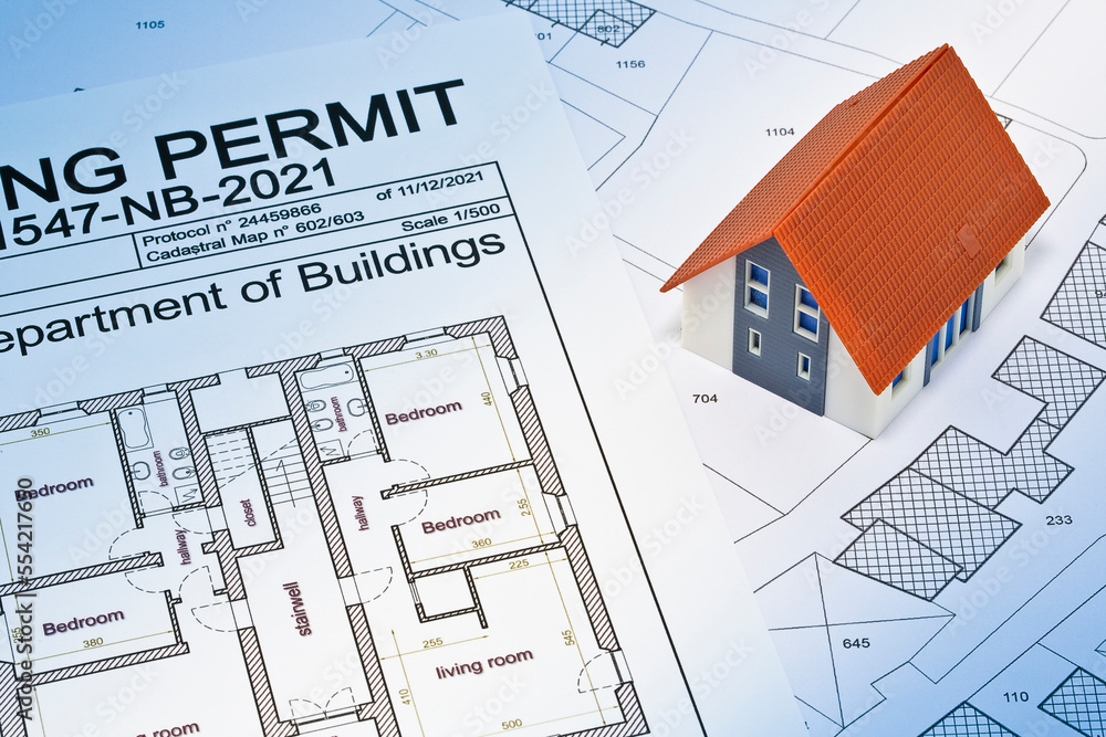 Poster building permit concept with imaginary building approvation and