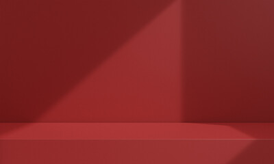 Obraz premium Red podium or stage in the red room, Minimal background for Christmas or Valentines day, 3d rendering studio with geometric shapes. Cosmetic product display.