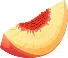 fruit peach cartoon vector. juicy nectarine, fresh slice, yellow orange food, red leaf, cut sweet fruit peach. isolated color illustration