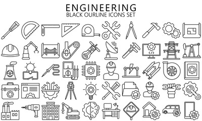 Engineering Set of outline vector icons. Contains such Icons as Manufacturing, Engineer, Production, Settings and more. vector EPS 10 ready convert to SVG. use for modern concept, UI or UX kit and app