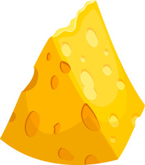 swiss cheese cartoon. emmental piece food, yellow slice, hole block gourmet swiss cheese vector illustration