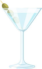 martini cocktail cartoon. gin glass, drink vodka, bar dry olive martini cocktail vector illustration