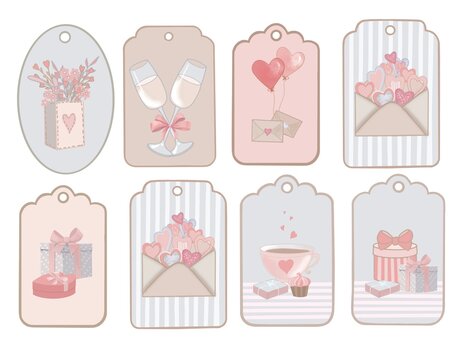 Valentine&rsquo;s tegs, labels ,set of pink accessories