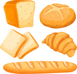 bread food bakery set cartoon. loaf fresh wheat, white pastry floour, grain breakfast, baguette bun, homemade organic bake bread food bakery vector illustration