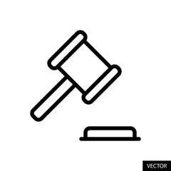 Judge gavel, Auction hammer, Law vector icon in line style design for website, app, UI, isolated on white background. Editable stroke. Vector illustration.