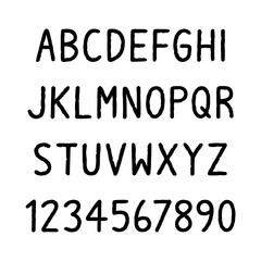 Black hand drawn alphabet on white background