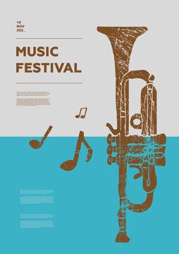 Trumpet. Music festival poster. Wind musical instruments. Competition. A set of vector illustrations. Minimalistic design. Banner, flyer, cover, print.