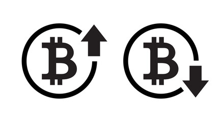 Bitcoin price increase decrease icon vector. Cryptocurrency market up down sign symbol