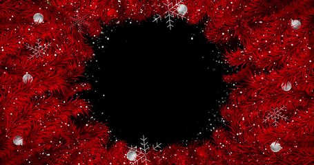 red background circle with fir branches and balls	 - Powered by Adobe