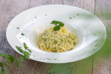 fresh pasta lemon wood table