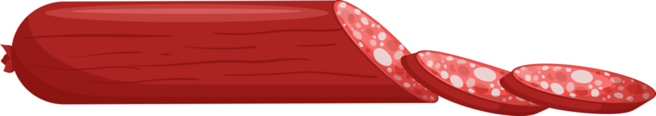 salami sausage cartoon. meat pepperoni, ham slice, delicatessen meat salami sausage vector illustration