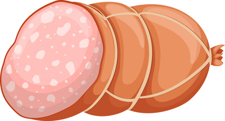 mortadella salami cartoon. meat sausage, bologna deli, pepperoni liver mortadella salami vector illustration © PikePicture