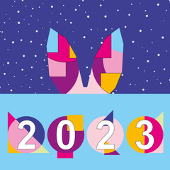 New Year 2023 Rabbit vektor postcard or calendar