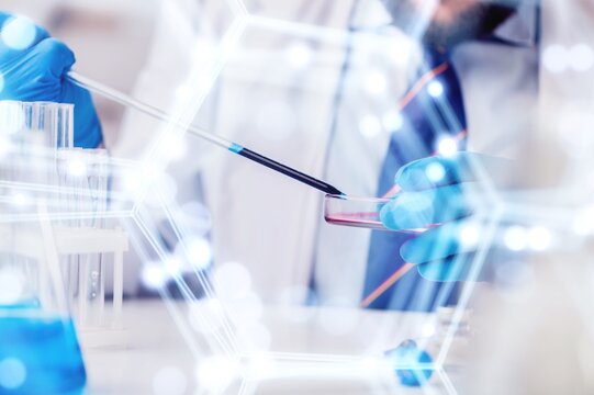 Scientist person works in biomedical laboratory