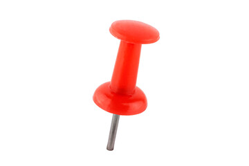 Red push pin isolated on white background