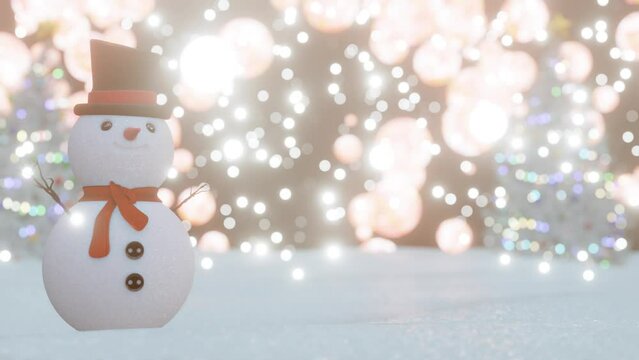christmas snowman in falling snow animation as long version.