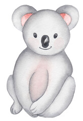 Little Koala Clipart, Watercolor Tropical Bear Animal sitting, Summer clip art, Baby shower, Birthday Party Card making