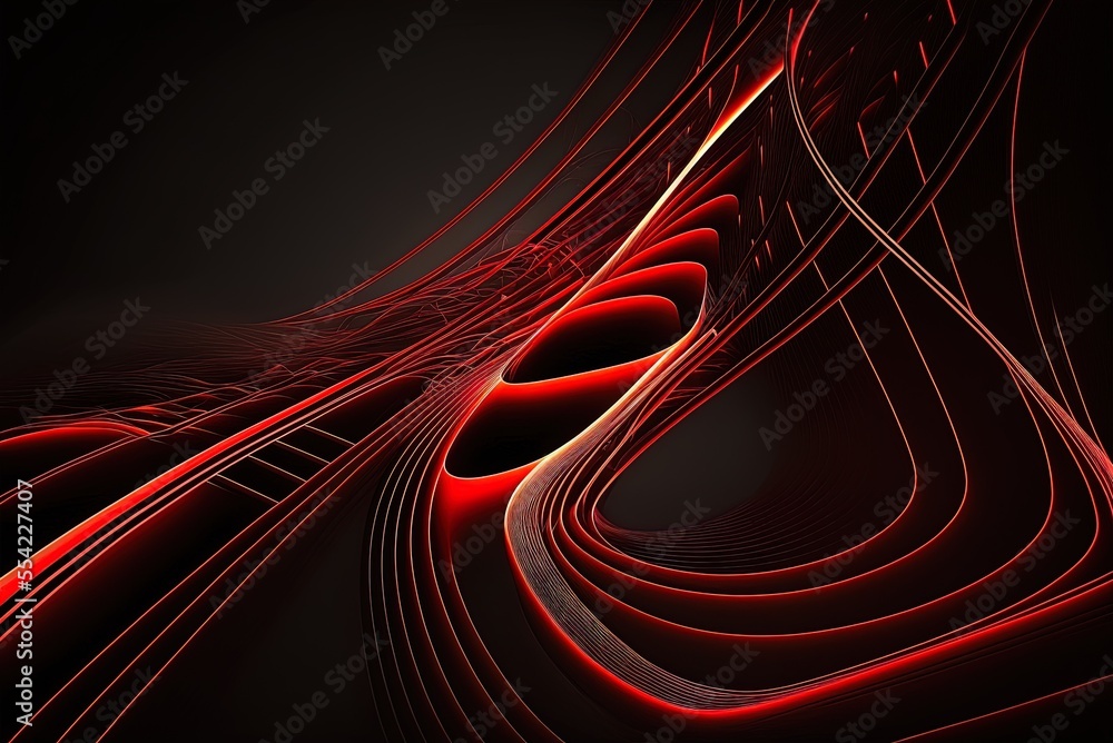 Poster red lines on a black abstract backdrop. generative ai