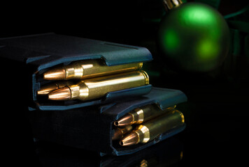 Full assault rifle magazines with Christmas ornament