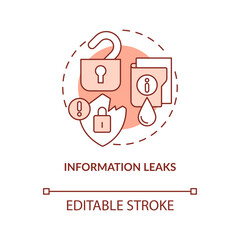 Information leaks terracotta concept icon. Outstaffing drawback abstract idea thin line illustration. Poor data security. Isolated outline drawing. Editable stroke. Arial, Myriad Pro-Bold fonts used