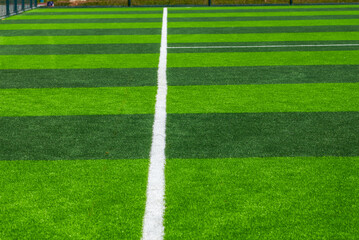 Obraz premium Close-up of the goal and touchline of a brand new football stadium