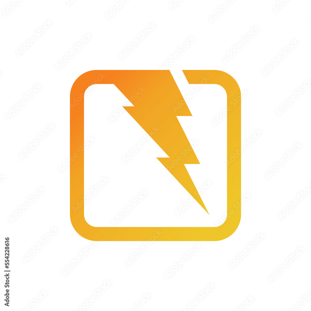 Poster lightning, electric power vector logo design element. lightning sign in square outline. fast speed p