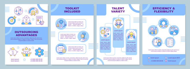 Outsourcing advantages blue brochure template. Talent variety. Leaflet design with linear icons. Editable 4 vector layouts for presentation, annual reports. Arial-Black, Myriad Pro-Regular fonts used