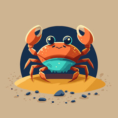 crab character logo mascot in vector cartoon style illustration sea animal