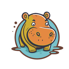 hippo character logo mascot wild animal hippopotamus in vector cartoon