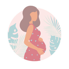 Pregnant women in round. Vector illustration