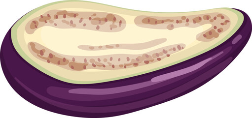 eggplant cut cartoon. purple fresh, plant food, organic healthy, agriculture brinjal garden, raw closeup, violet harvest eggplant cut vector illustration