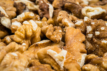 peeled walnut kernels. close up of cracked walnut