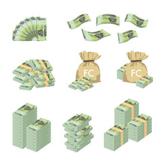 Fototapeta premium Congolese Franc Vector Illustration. Huge packs of Congo money set bundle banknotes. Bundle with cash bills. Deposit, wealth, accumulation and inheritance. Falling money 1000 CDF