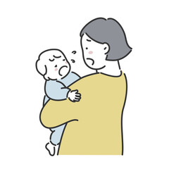 泣いている赤ちゃんを抱っこしてあやすお母さんのイラスト素材