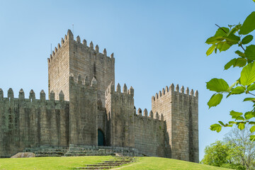 The Castle of Guimaraes in the northern region of Portugal. It was built at the end of the 13th...