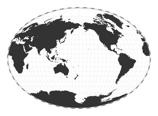 Vector world map. Fahey pseudocylindrical projection. Plan world geographical map with latitude/longitude lines. Centered to 180deg longitude. Vector illustration.