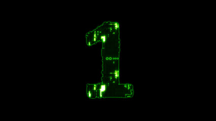 , shining hi-tech digital cyber punk green alphabet on black, isolated - object 3D illustration