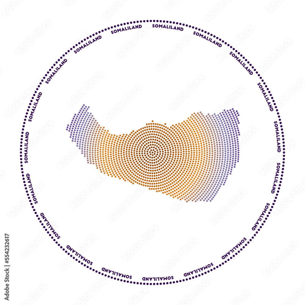 Poster somaliland round logo. digital style shape of somaliland in dotted circle with country name. tech ic