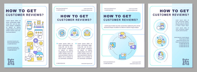 How to motivate client feedback blue brochure template. Ecommerce. Leaflet design with linear icons. Editable 4 vector layouts for presentation, annual reports. Arial, Myriad Pro-Regular fonts used