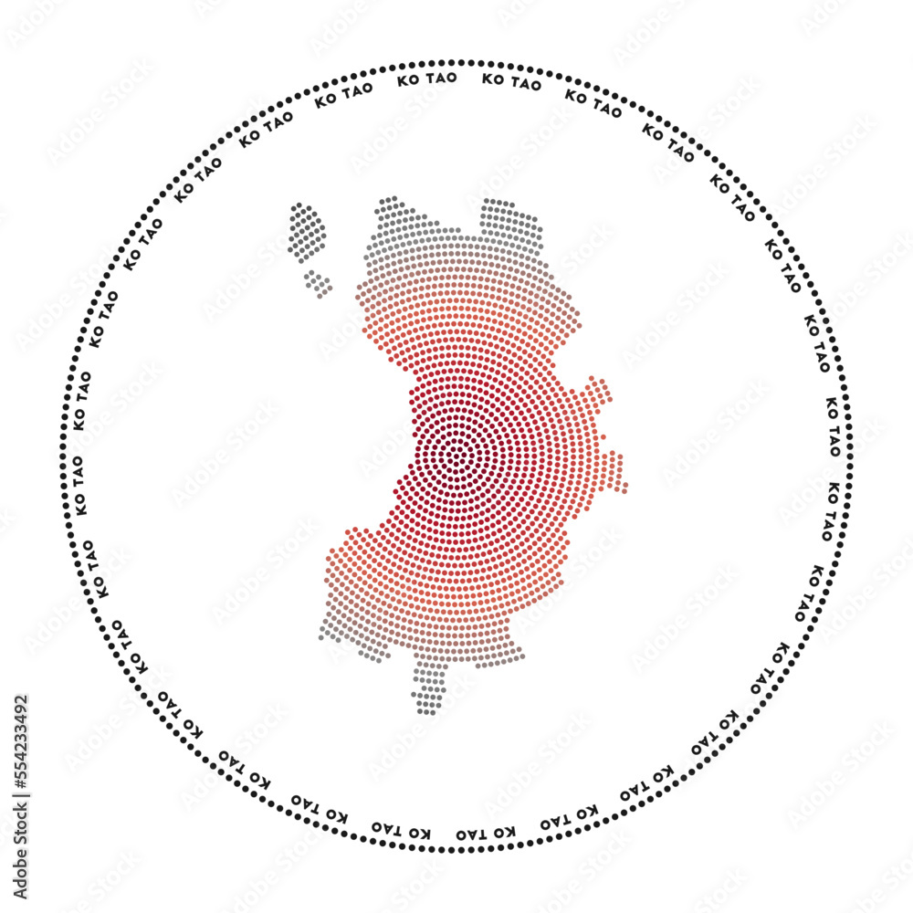 Poster ko tao round logo. digital style shape of ko tao in a dotted circle with the island name. tech icon 
