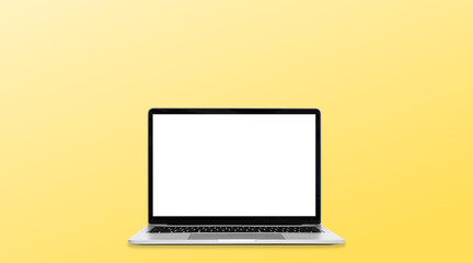 laptop with blank screen with yellow background