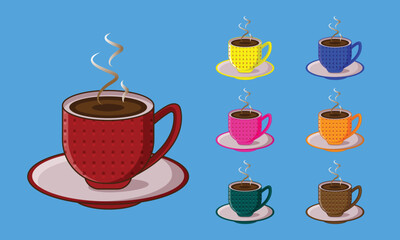  vector colorful porcelain coffee and tea cup illustration set.