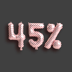 3d illustration of 45 percent balloons for sale valentines day products isolated on background