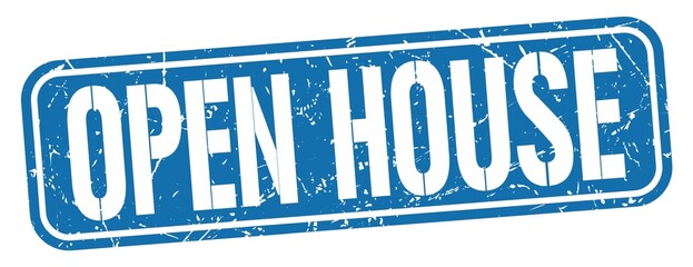 OPEN HOUSE text written on blue stamp sign.