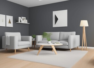 Fototapeta na wymiar Interior poster mock up living room with white sofa 3D rendering.