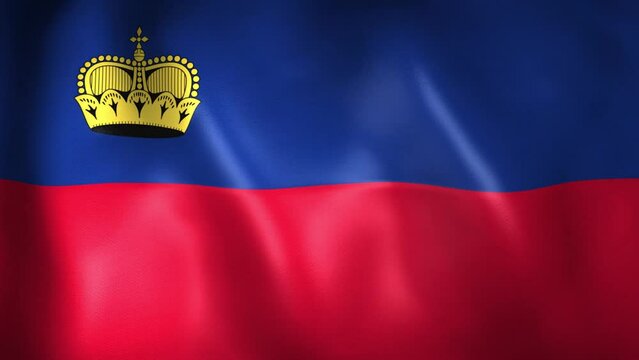 Animation of Liechtensteiner flag. 4K. Liechtenstein flag flying, Principality of Liechtenstein flag render animation