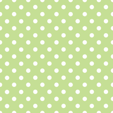 Vector seamless pattern with white polka dots on green background	