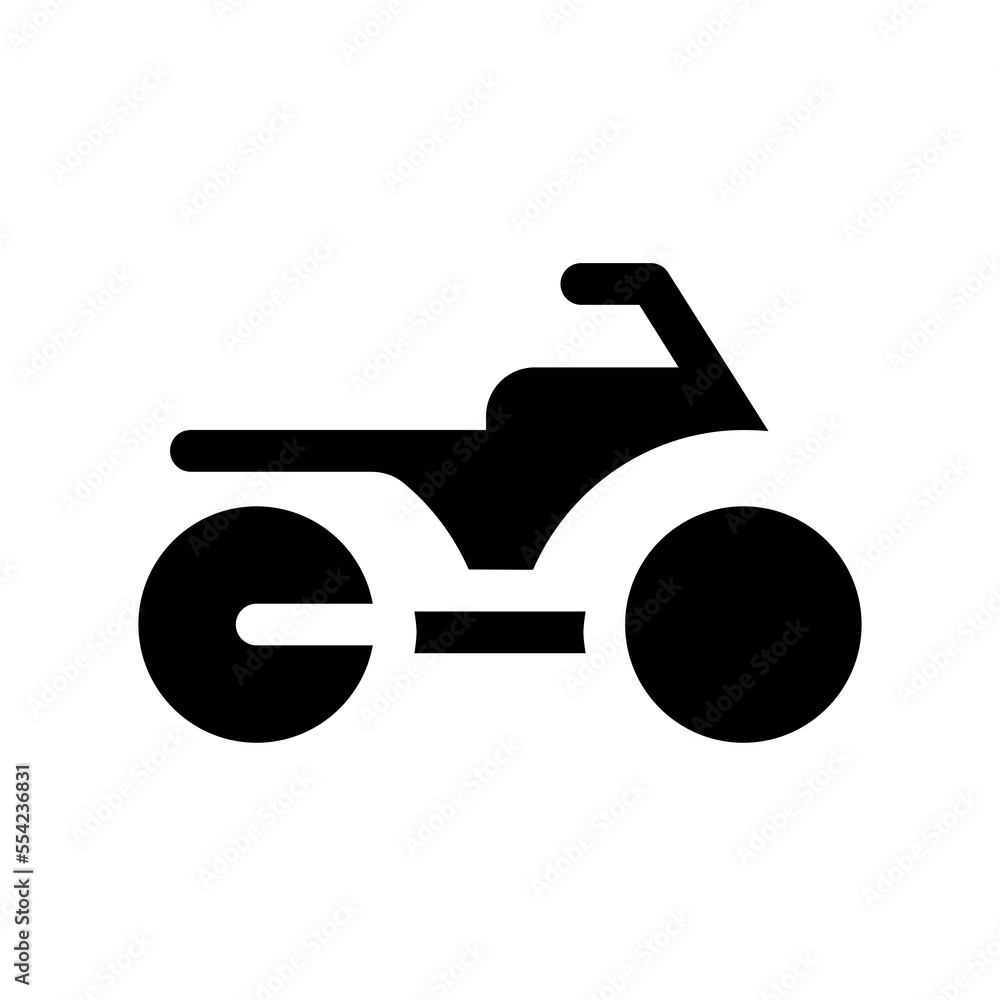 Sticker Motorbike black glyph ui icon. Motorcycle transport. Navigation. Riding vehicle. User interface design. Silhouette symbol on white space. Solid pictogram for web, mobile. Isolated vector illustration