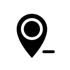 Remove pin from map black glyph ui icon. Unpin location. Delete GPS destination. User interface design. Silhouette symbol on white space. Solid pictogram for web, mobile. Isolated vector illustration